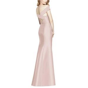 Alfred Sung Criss Cross Off The Shoulder Sateen Gown 0 Cameo Pink NWT B53